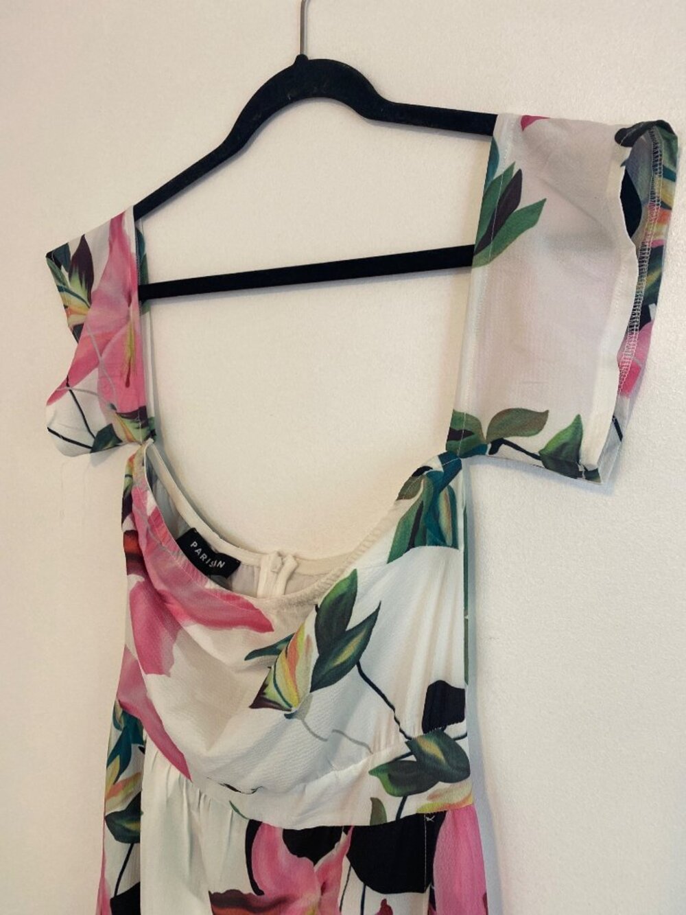 Parisian Floral Maxi Dress/Romper With Square Neckline, Flutter Sleeves Size S - Picture 3 of 9